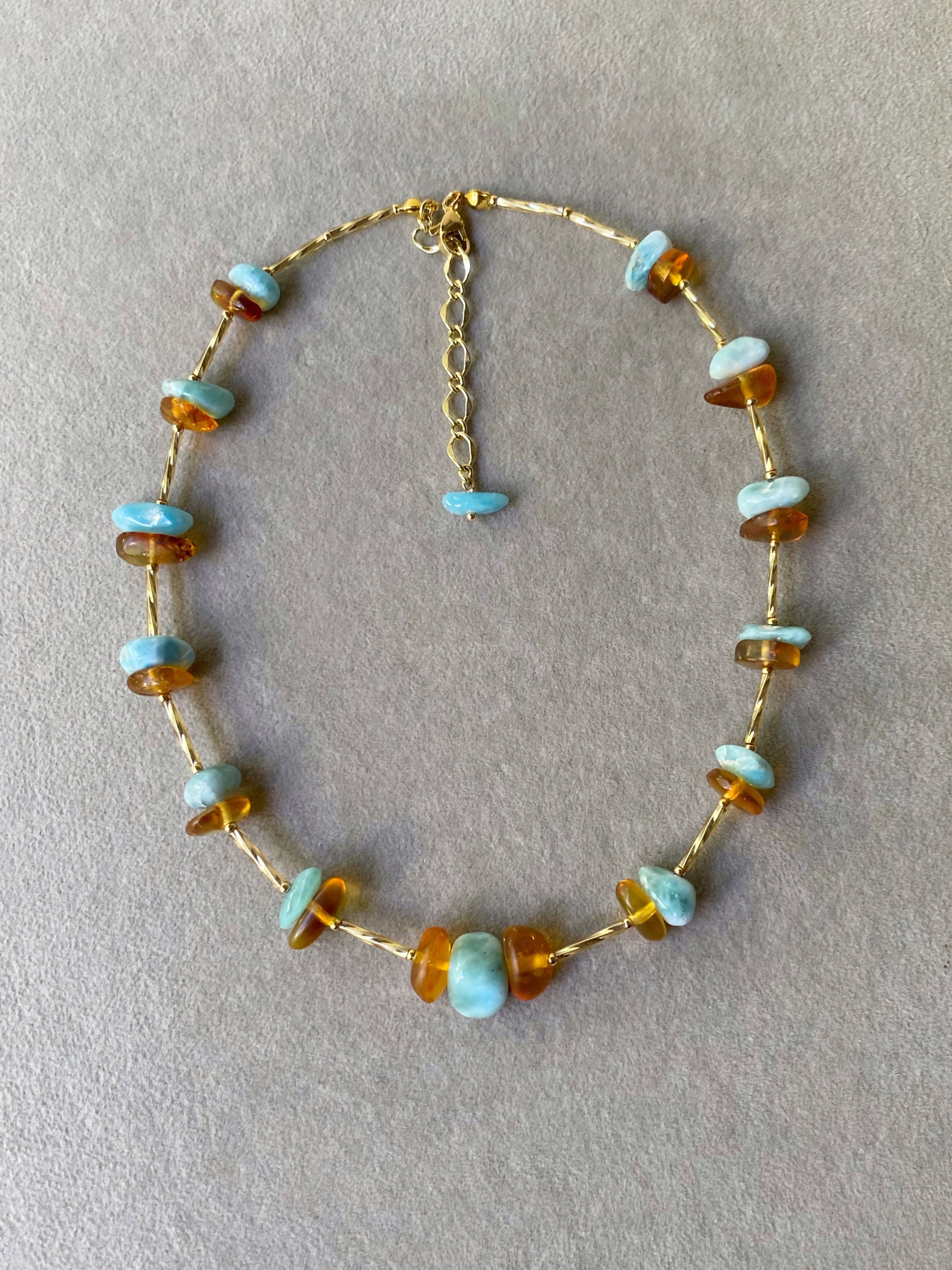 Choker en Larimar y Ámbar
