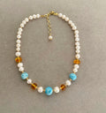 Choker clásico Larimar, Ámbar y Perlas.