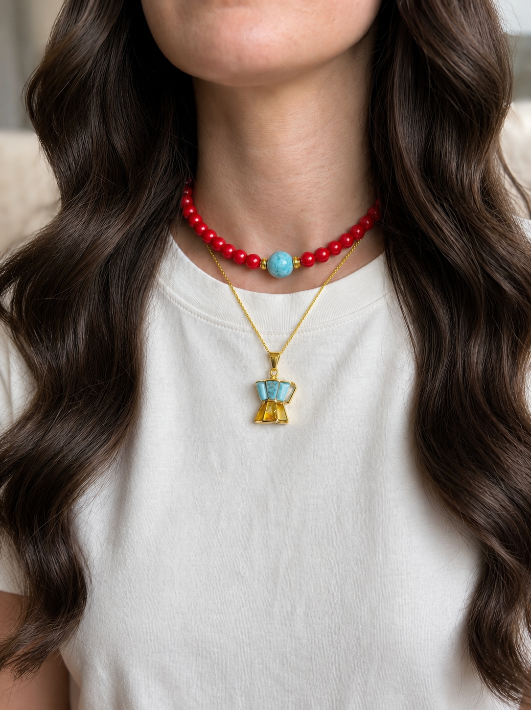 Coral rojo + Larimar