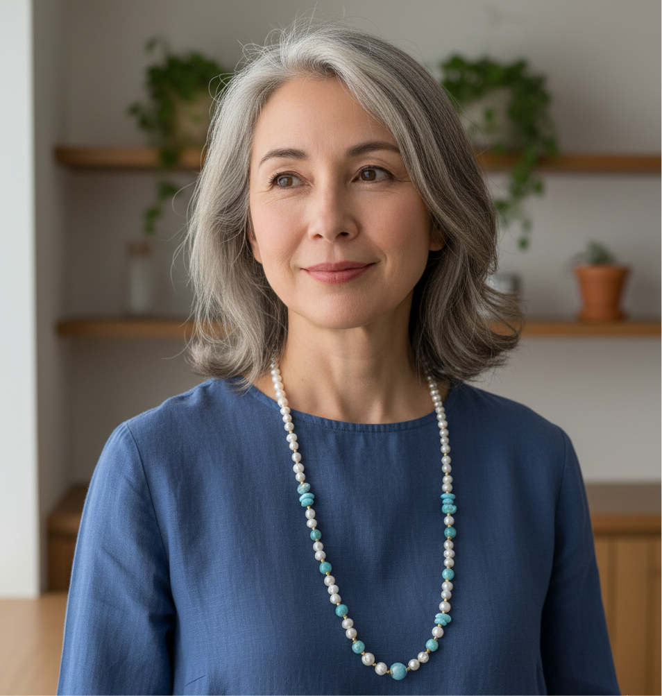 Collar Larimar y Perlas .