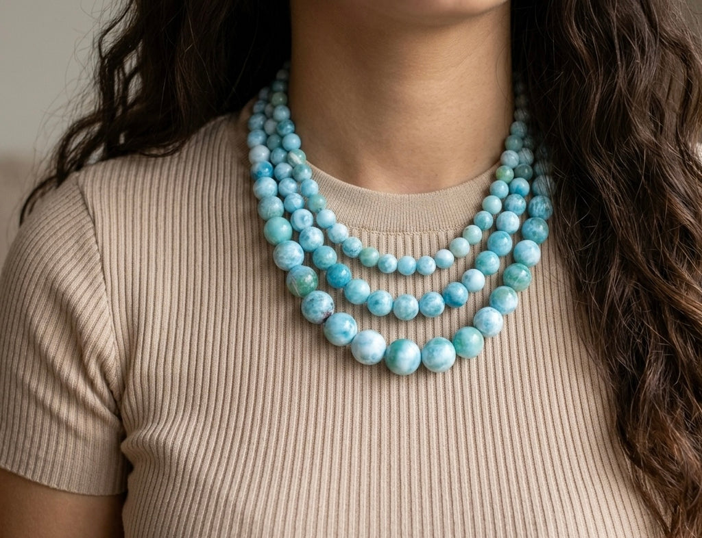 Collares en bolas de Larimar auténtico