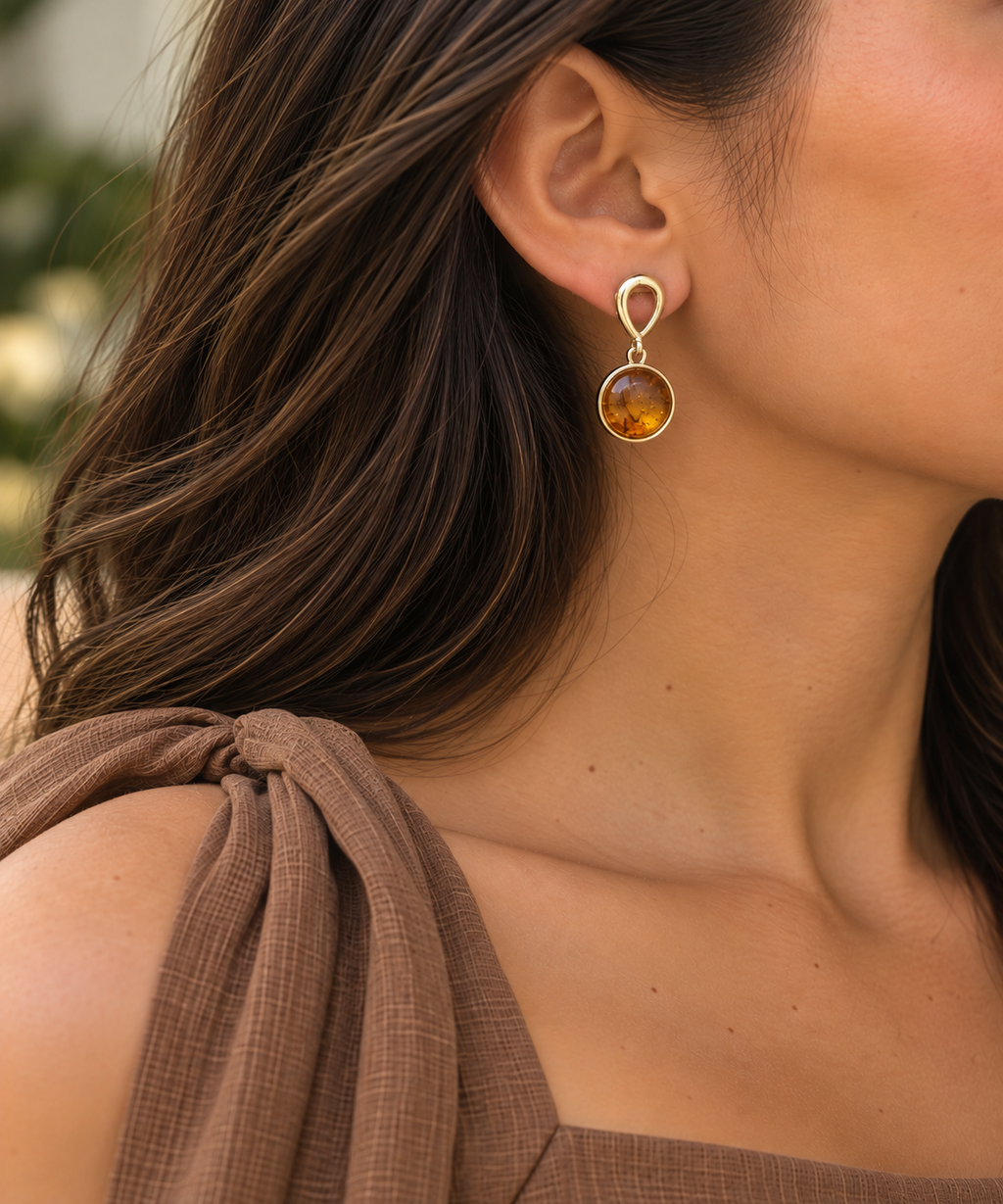 Aretes Ámbar- circular. Ámbar-gota.