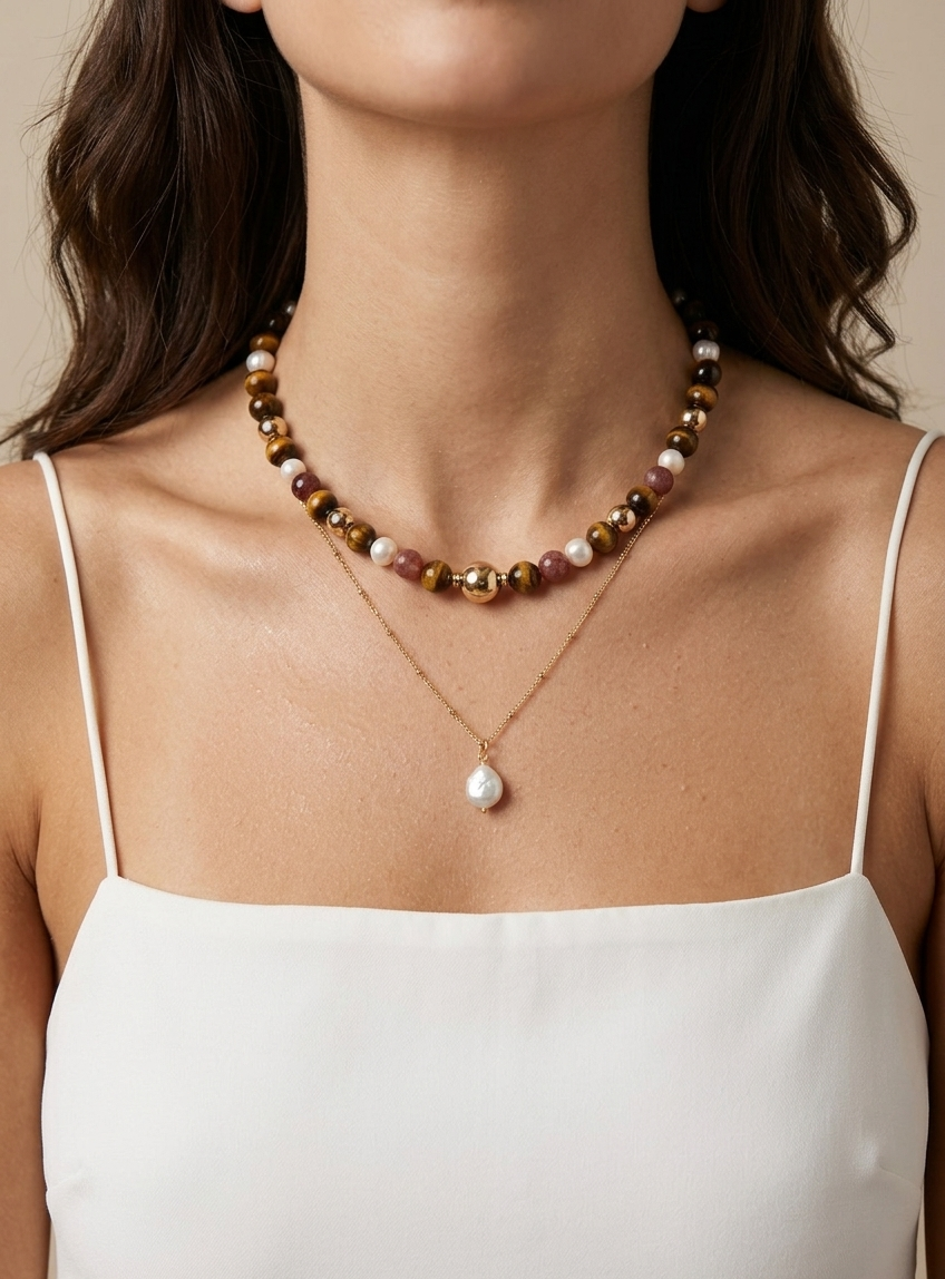 Collar Terra + Solitaria en madre perla.