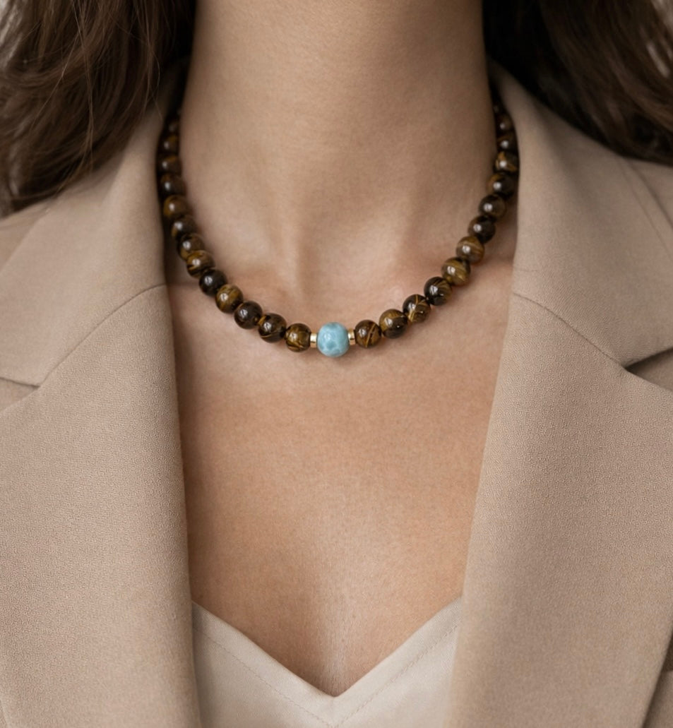 Choker Ojo de tigre + Larimar