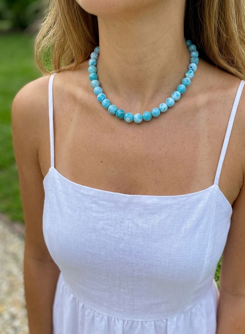 Collares en bolas de Larimar auténtico