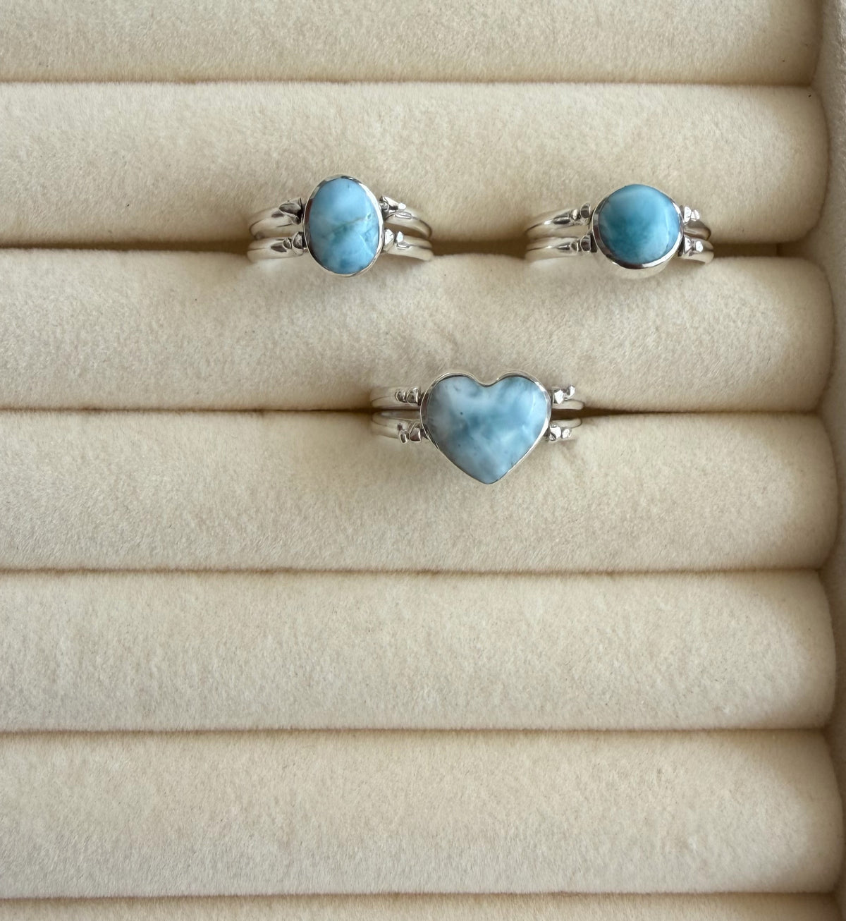 Anillos reversibles en Plata 925, Larimar y Ámbar