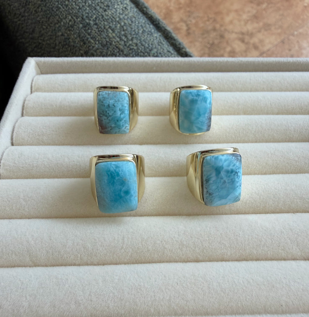 Anillo rectangular en Larimar