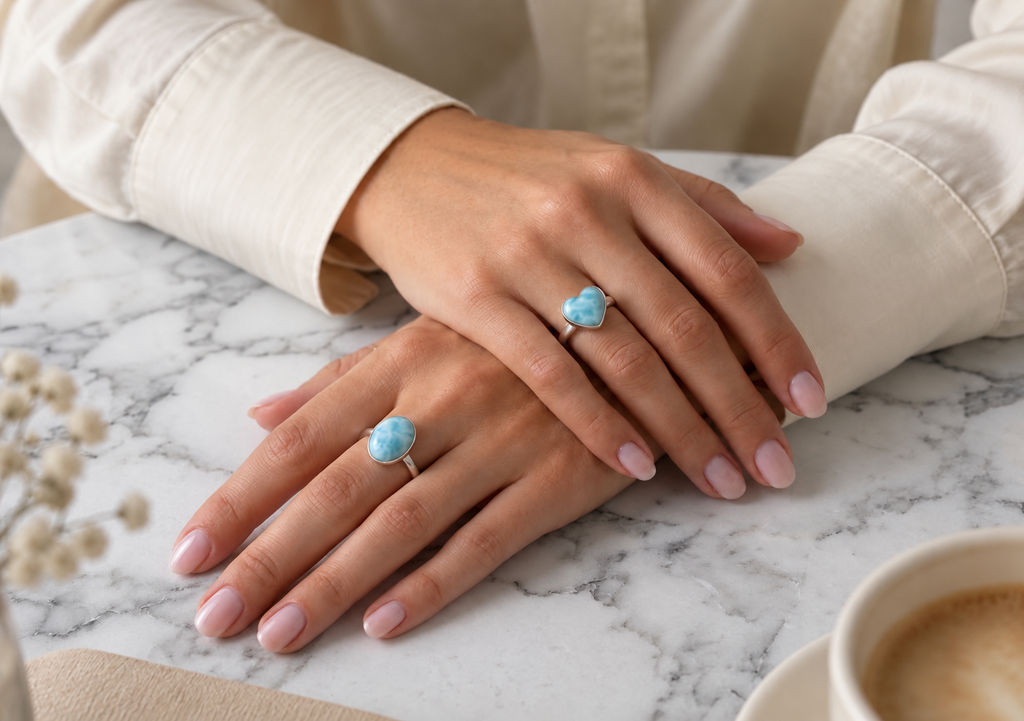 Anillos en Plata 925 + Larimar (ajustables)