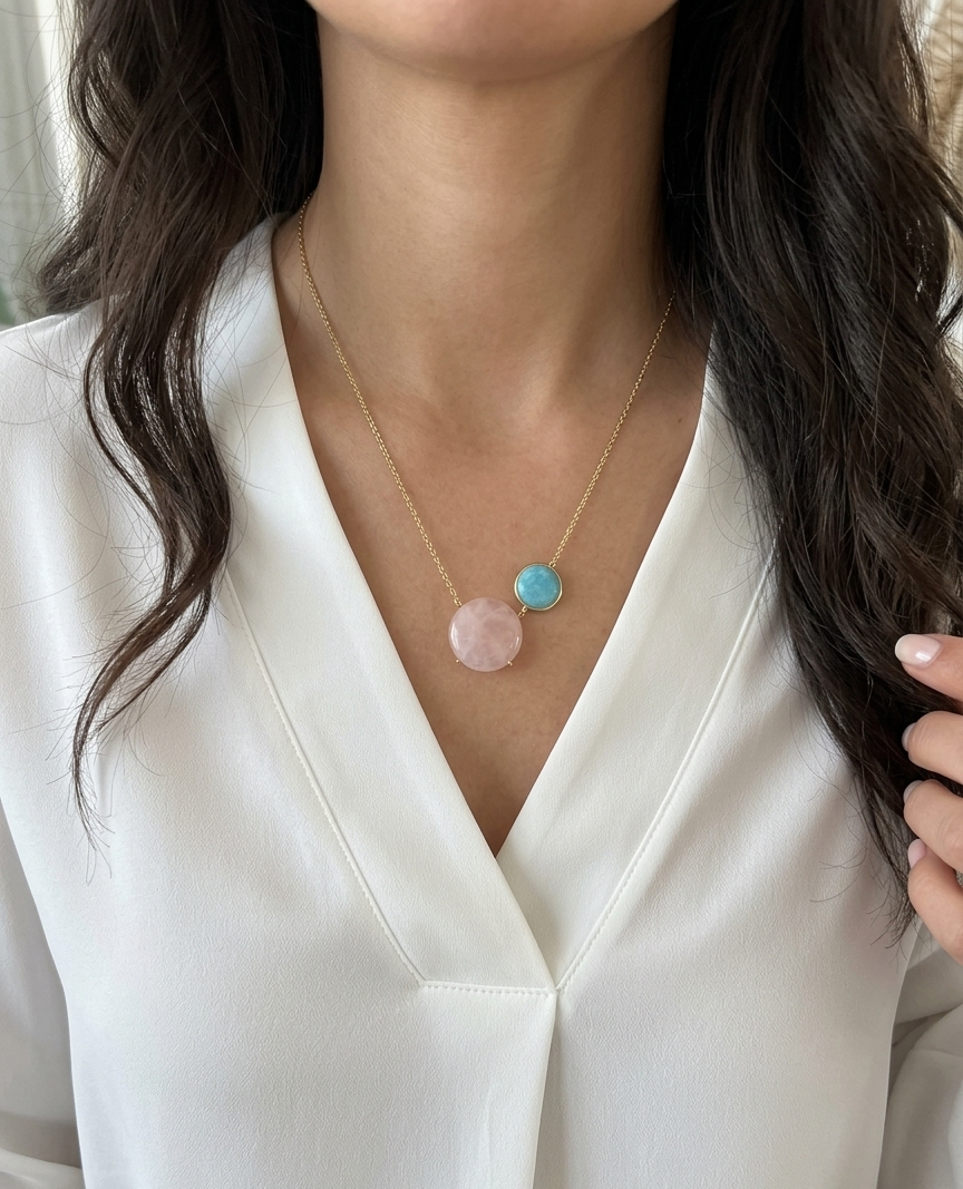 Cuarzo rosa + Larimar